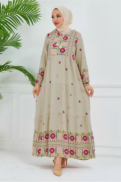 TRENDTESETTÜR Γυναικείο φόρεμα μπεζ με σχέδιο βισκόζης - T 6830