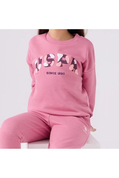 U.S. Polo Assn. Γαρύφαλλο για κορίτσια ροζ στρογγυλή λαιμόκοψη με μανσέτες βαμβακερές αθλητικές φόρμες Q1U.9S.K7.ÇC2KK