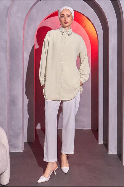 TRENDTESETTÜR Beige Shirt Tunic - Stone Detailed, Women, T 1314