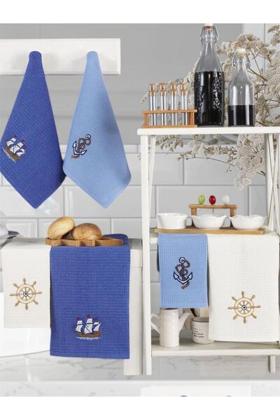 SENNORA 6'lı Nakışlı Kafe Mutfak Havlusu -Kurulama Bezi 40x60