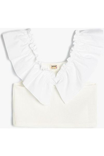 Koton Crop Tank Top Sleeveless Frilly V-Neck