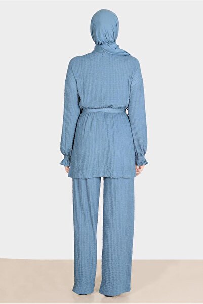 TRENDTESETTÜR navy Blue Women's Waffle EffecT Trousers SeT - T 42716