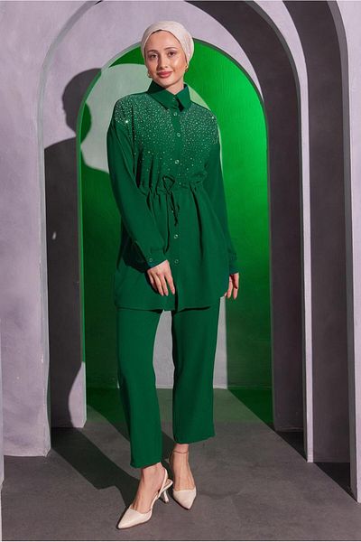 TRENDTESETTÜR Γυναικείο Σετ Παντελόνι Green Zürüt Stone - T 2804