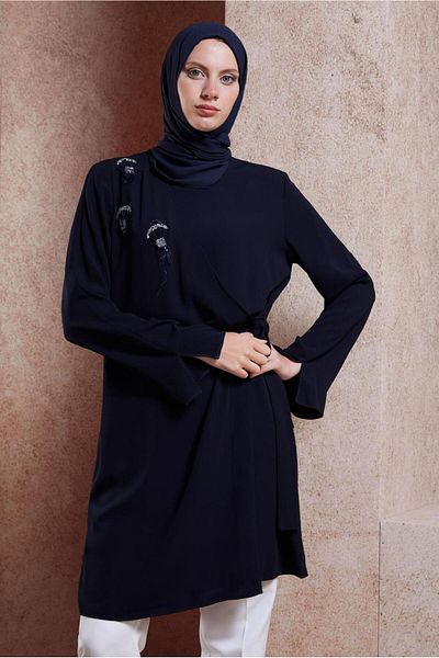 TRENDTESETTÜR Navy Blue Women's Tunic - Tie Detailed, Model T 42880