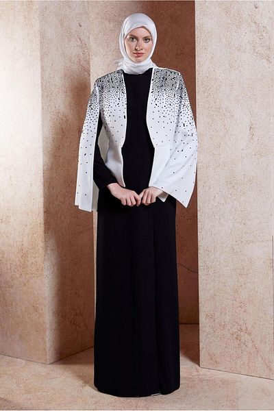 TRENDTESETTÜR Ecru and Black Stoned Women's Dress Set - T 30250
