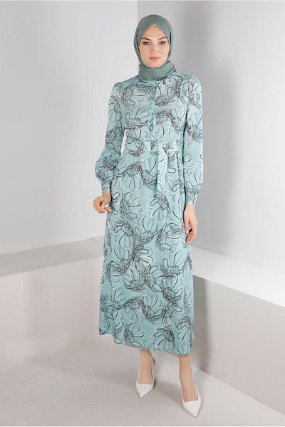 TRENDTESETTÜR Γυναικείο φόρεμα με πράσινο floral σχέδιο - 42890
