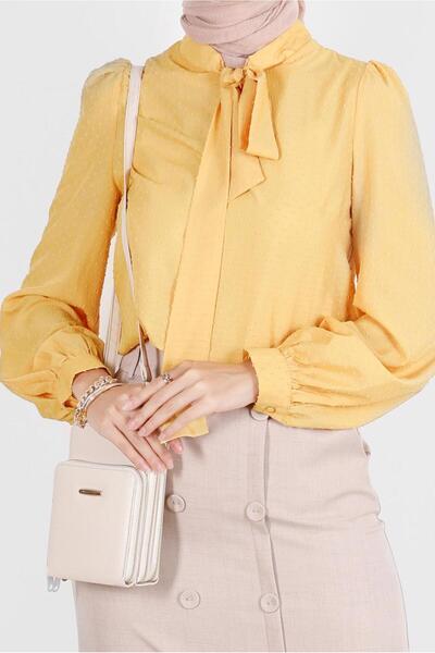 TRENDTESETTÜR Yellow Women's Blouse with Tie Detail - 42925