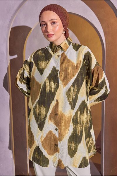TRENDTESETTÜR Brown Patterned Women's Shirt Tunic - T 1814