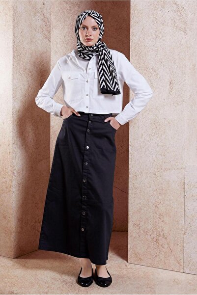 TRENDTESETTÜR Black Denim Skirt - Button Detailed, Women's, T 0132
