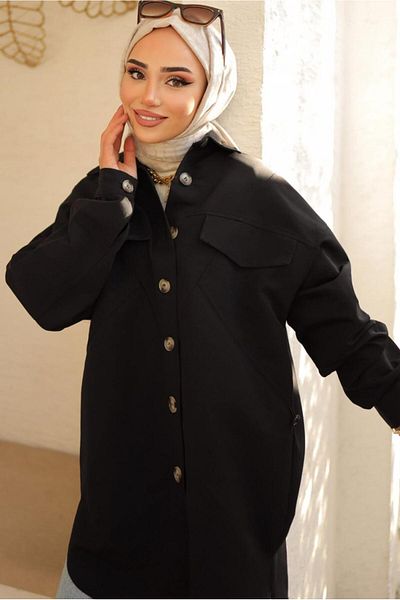 TRENDTESETTÜR Black Wide Cut Shirt Tunic - Women's T 55616