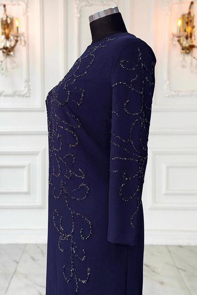 TRENDTESETTÜR فستان سهرة نسائي مقاس كبير مرصع باللون الأزرق الداكن - T 3231