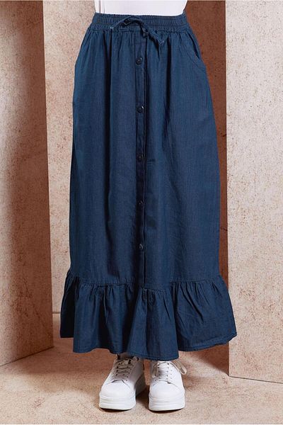 TRENDTESETTÜR İNDİGO Navy Blue Cotton Women's Denim Skirt - T 3332
