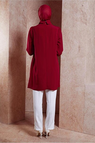 TRENDTESETTÜR Claret Red Stone Detailed Women's Tunic - A.BORDO T 42902