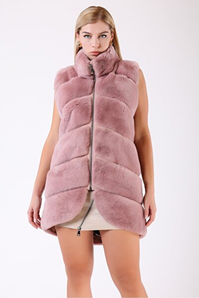 Leather Club Somon Pembe Rex Kürk Yelek