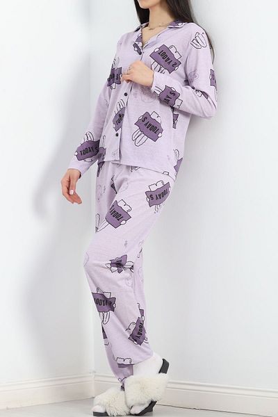 Afrodit Lilac Pajama Set with Button on the Front