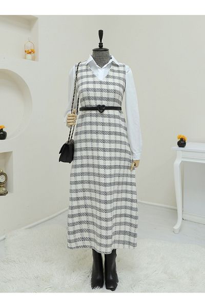 Modamorfo Εκρού Χρώμα V-Neck Tweed Gilet
