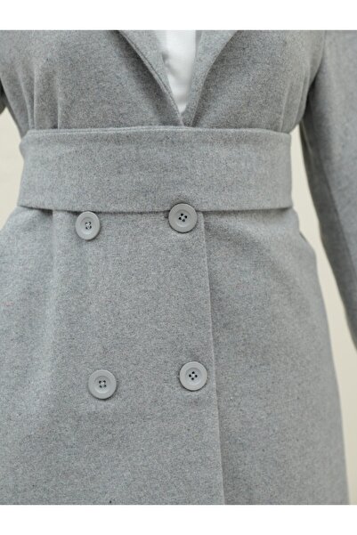 Modamorfo Belted Cashmere Coat with Bolero Detail on the Back -Grey