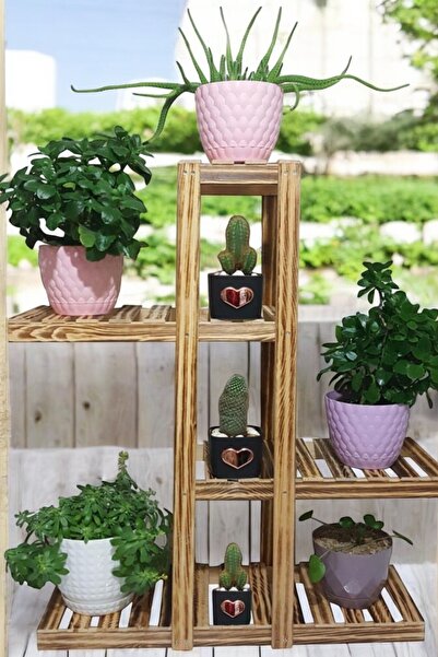 KILIÇMOBİLYA 4 Katlı 8 Bölmeli Dekoratif Doğal Ahşap Çiçeklik Bahçe-balkon Sa...