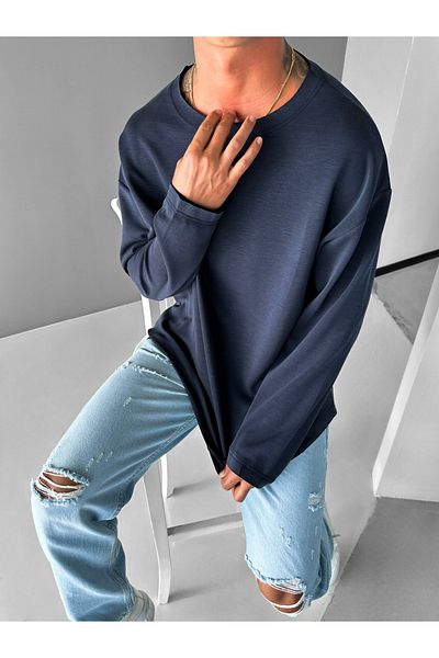 ablukaonline Мъжки суичър с дълъг ръкав Oversize, тъмносин
