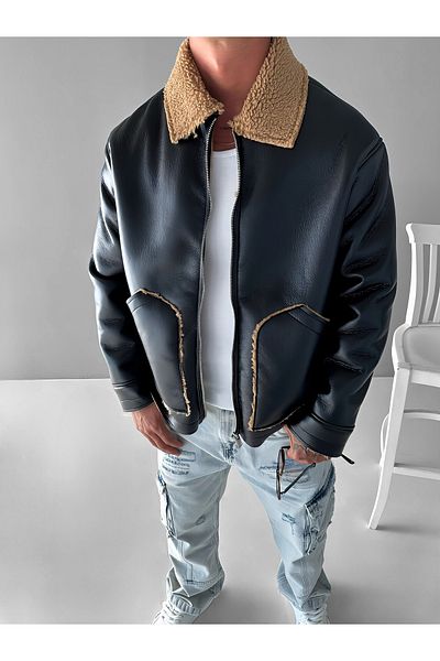 ablukaonline Ανδρικό δερμάτινο βελούδινο μπουφάν Black Camel - Άνετη εφαρμογή
