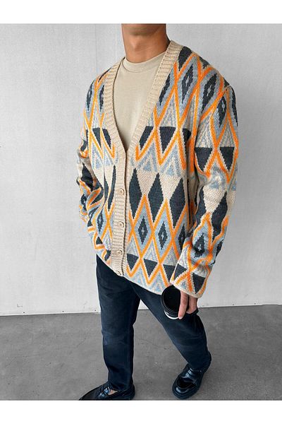 ablukaonline Ανδρική ζακέτα με πορτοκαλί σχέδιο Oversize