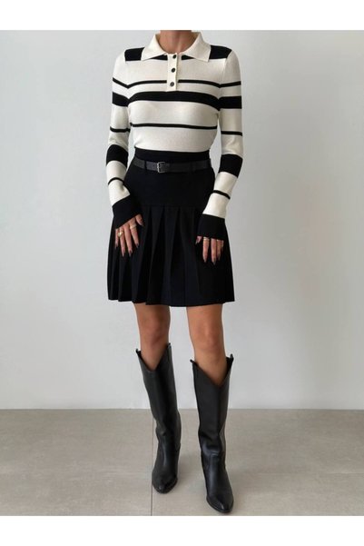 Lavinza Pleated Knitwear Skirt - Other 4 Colors Available in the Store.