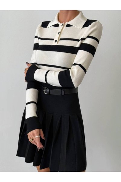 Lavinza Pleated Knitwear Skirt - Other 4 Colors Available in the Store.