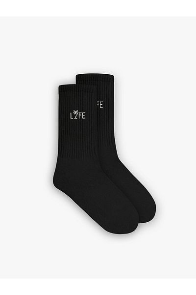 ablukaonline Мъжки унисекс дълги колежански тенис чорапи с принт Life, черни