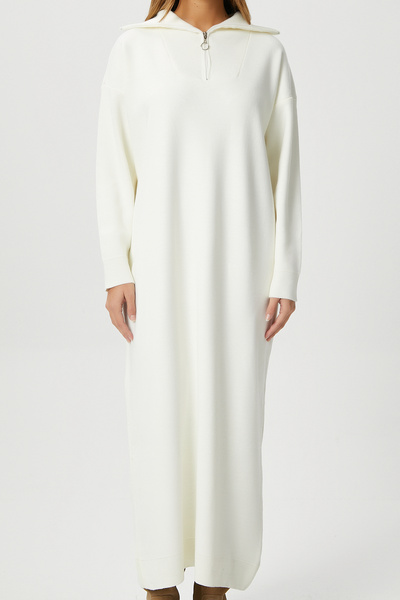 Ritnice Γυναικείο φόρεμα Magie Polo με φερμουάρ Κρεμ μακρύ πλεκτό
