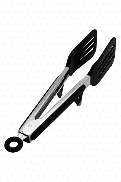 valletta Clavis Metal Handle Smart Silicone Tongs with Lock System Black