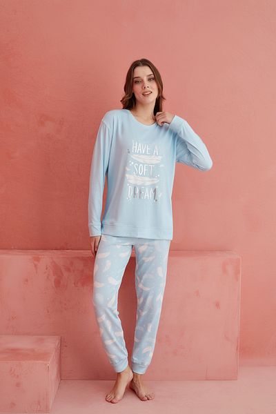 ELİTOL Turcoaz Have a Soft Dream Patterned Luxury Thermal Set de pijamale pentru femei