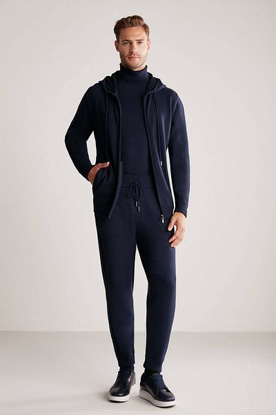 Hemington Cashmere-Silk Blended Hooded Navy Blue Sports Jacket
