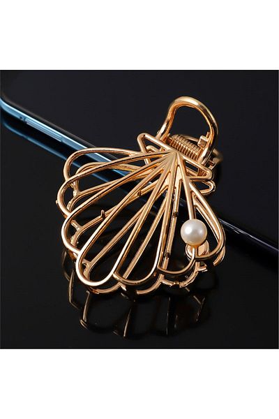 So Much Accesories So-much Women's - Mussel Shaped with Gold Latch, Metal Buckle and Pearl Detail-3
