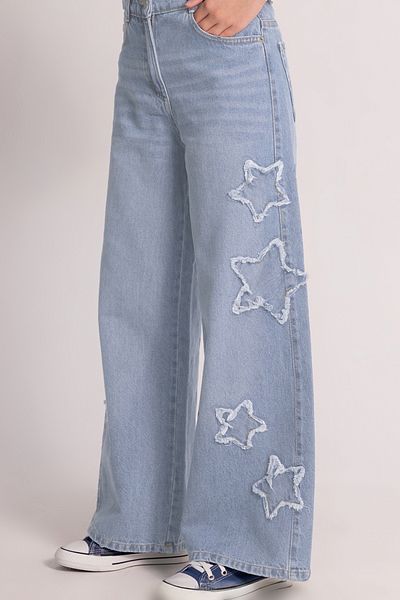 DMB BOYS & GIRLS Star Detailed Soft Textured Wide Leg Wide Leg Jeans Girls' Jeans
