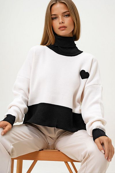 VAGGON Γυναικείο ζιβάγκο βανίλιας Colorblocked Heart Crop Χειμερινό πλεκτό πουλόβερ Prm1307