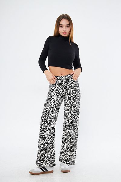 comstar Pantaloni palazzo albi cu picioare largi cu imprimeu leopard de damă