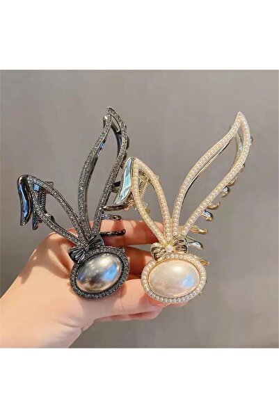 So Much Accesories So-Much New Trend Metal Pearl Detailed Full Rhinestone Latch Buckle Anthracite