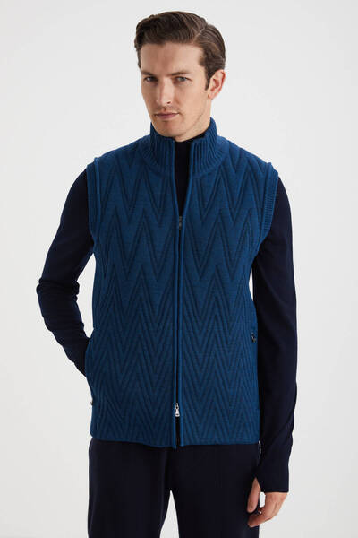 Hemington Çizgi Desenli Merino Yün Yeşil Yelek