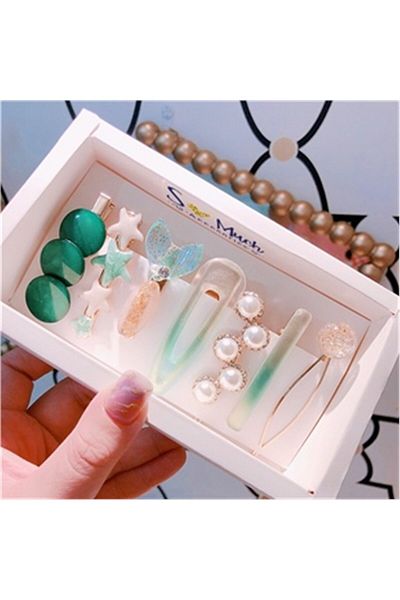 So Much Accesories مجموعة So-much النسائية الخاصة المكونة من 7 قطع دبوس شعر جانبي باللون الأخضر - 2
