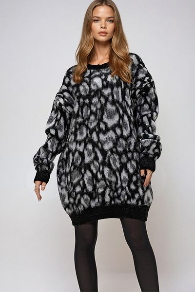 VAGGON Pulover de tricotaj cu model negru cu decolteu - Oversize, Iarna, Prm1301