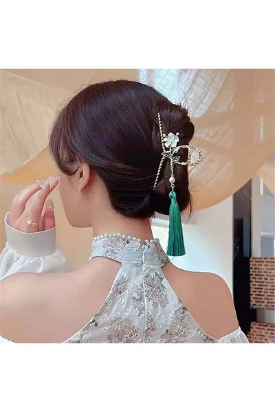 So Much Accesories مشبك مزلاج معدني بتفاصيل شرابة خضراء للنساء من So-much - 9