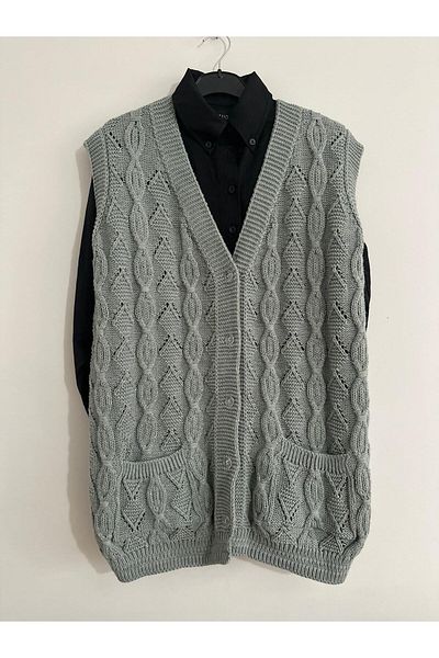 Çeyizcim Gray Knitwear Knit Vest - Buttoned Design