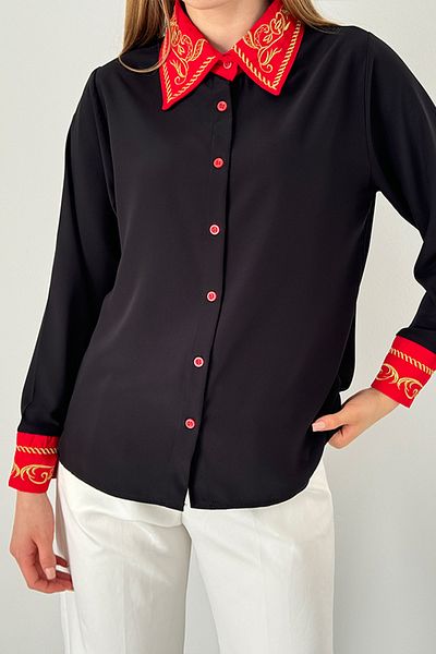 TRND Guler Brodat Auriu - Cămașă Modernă Brodată Model