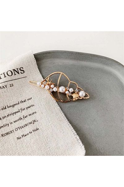 So Much Accesories Seashell Patterned and Pearl Detailed Clip Buckle-5