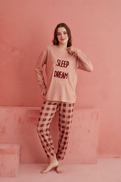 ELİTOL Καφέ Sleep Dream Bear με μοτίβο πολυτελείας θερμική γυναικεία πιτζάμες