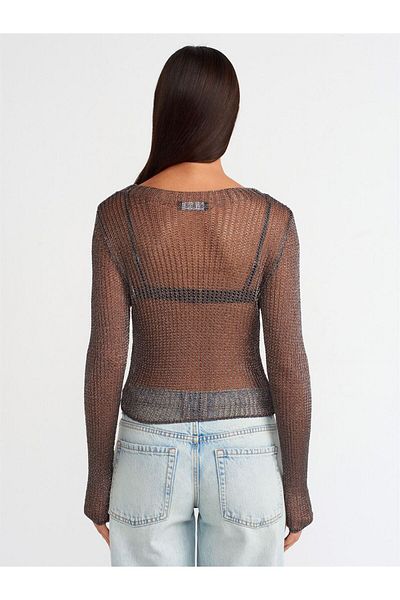 Dilvin 10606 Transparent Shiny Knitwear Sweater-Black