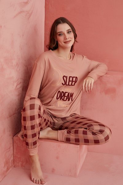 ELİTOL Καφέ Sleep Dream Bear με μοτίβο πολυτελείας θερμική γυναικεία πιτζάμες