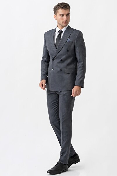 White Stone Arezzo T2004 Slim Fit 6 Drop Likralı Kruvaze Takım Elbise Desenli