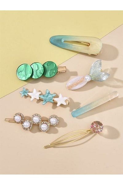 So Much Accesories مجموعة So-much النسائية الخاصة المكونة من 7 قطع دبوس شعر جانبي باللون الأخضر - 2