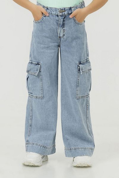 DMB BOYS & GIRLS Girl's Jeans - Wide Leg, Wide Leg, Cargo Pocket Jeans